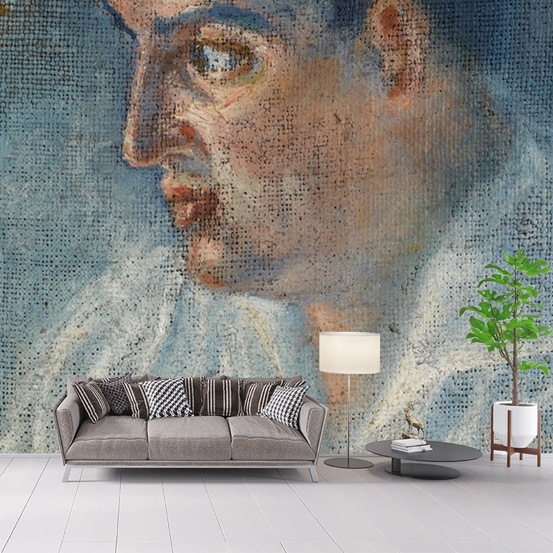 Portrait of Womans Side Mural Blue Surrealistic Wall Art for Living Room, Made to Measure
