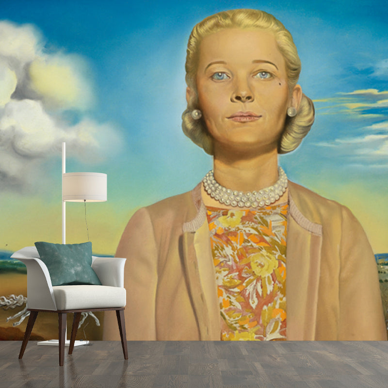 Yellow Surreal Mural Big Portrait of De Madame Winston Frederick Churchill Guest Wall Covering for Home