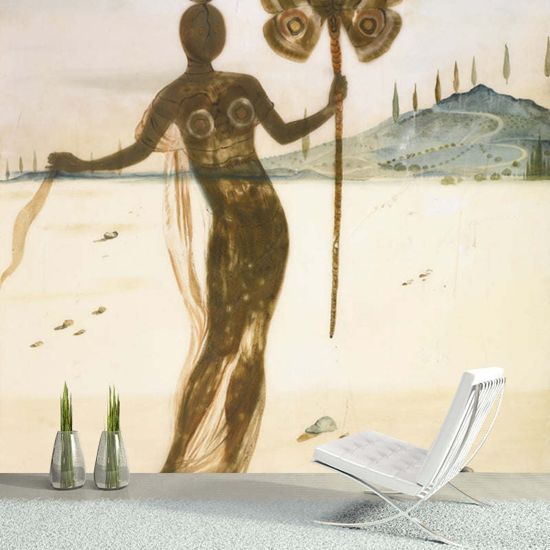 Brown Fancy Costume Wallpaper Mural Stain Resistant Surreal Bedroom Wall Decoration