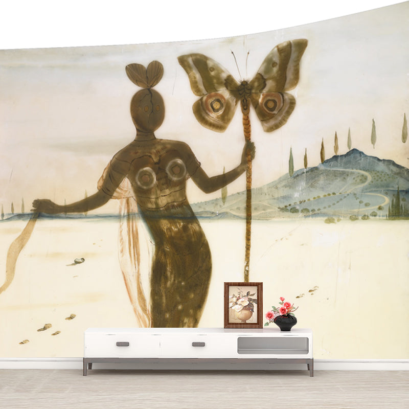 Brown Fancy Costume Wallpaper Mural Stain Resistant Surreal Bedroom Wall Decoration