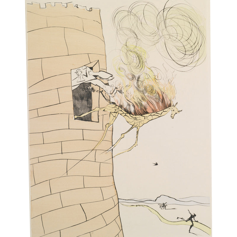 Huge Dali Drawing Mural Surreal Creative Horse Thrown Out of Fortress Wall Art in Beige