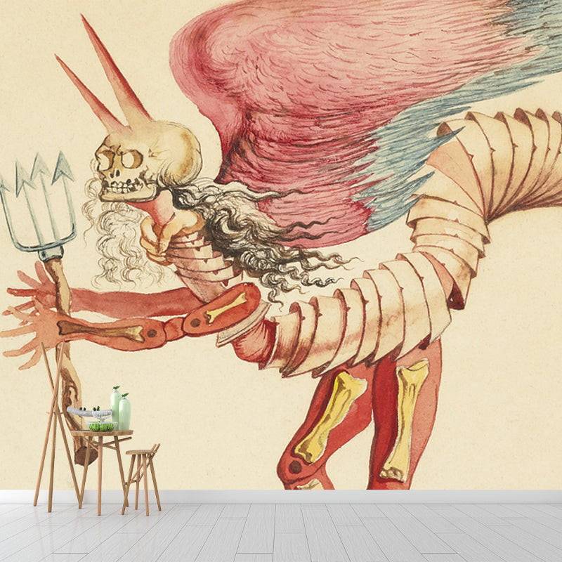 Centipede of the Hell Mural Surrealistic Smooth Surface Wall Covering in Red on Beige