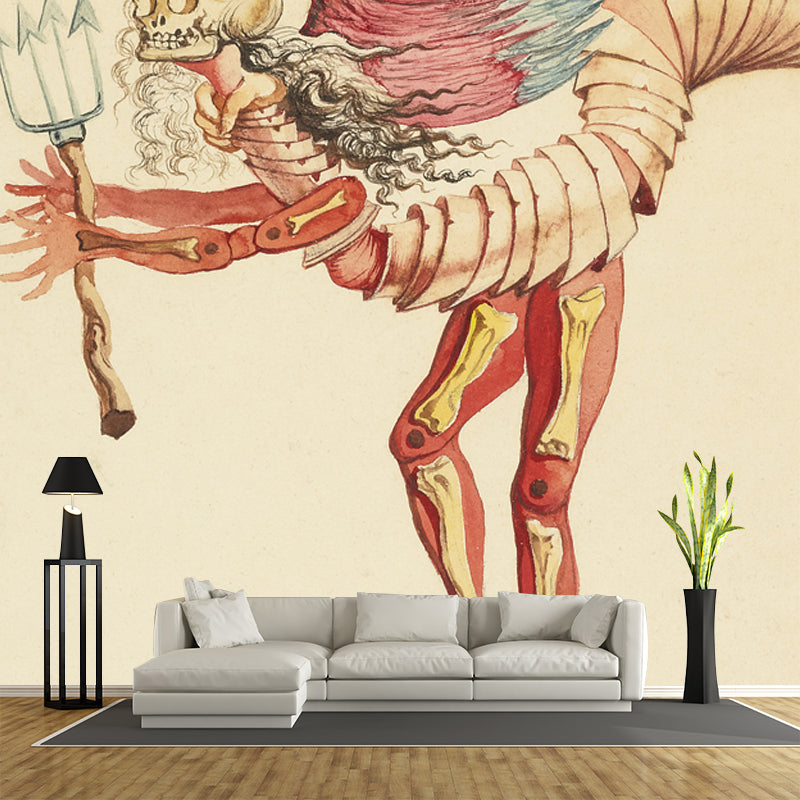 Centipede of the Hell Mural Surrealistic Smooth Surface Wall Covering in Red on Beige