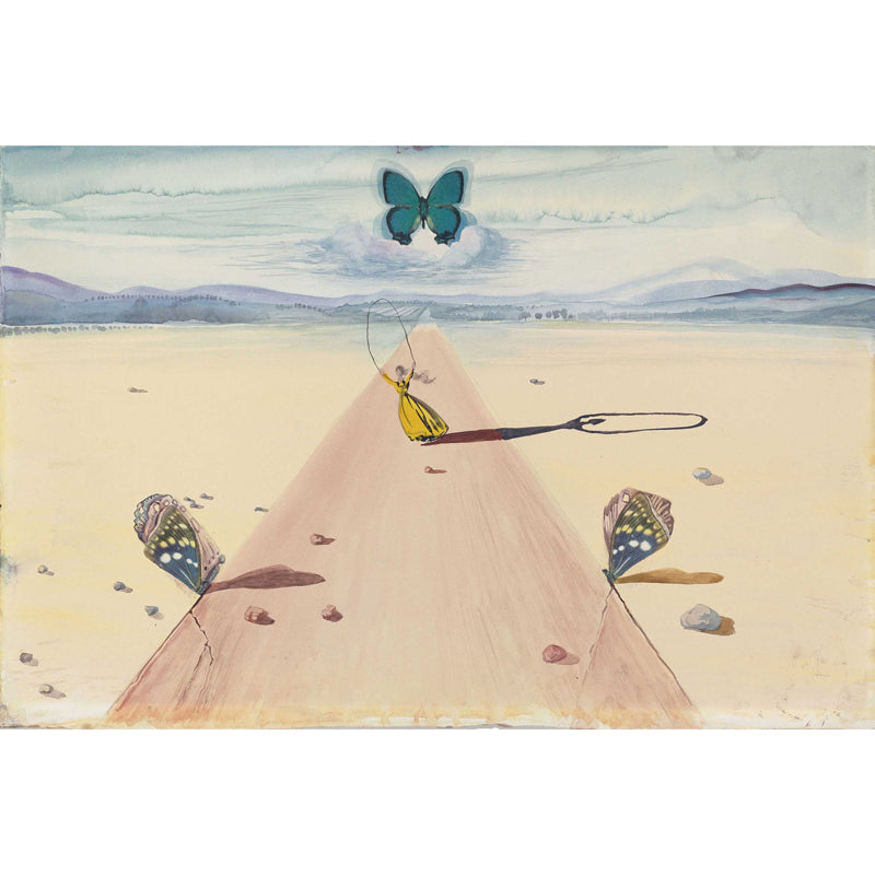 Beige Road with Butterflies Mural Stain-Resistant Wall Decor for Ceiling, Made to Measure