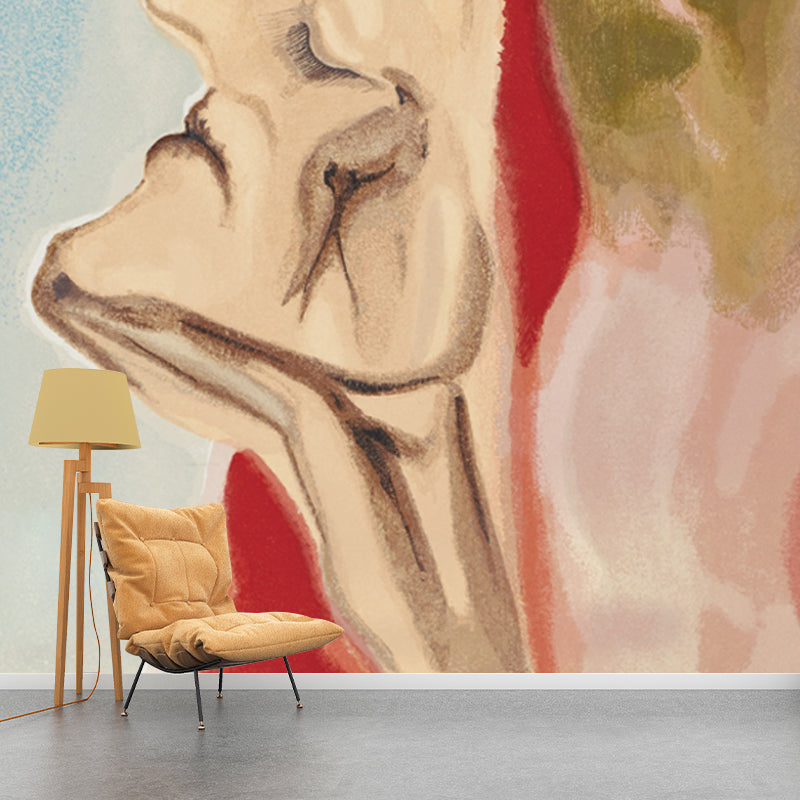 Aged Woman Side Portrait Mural in Brown Surrealism Wall Covering for Living Room