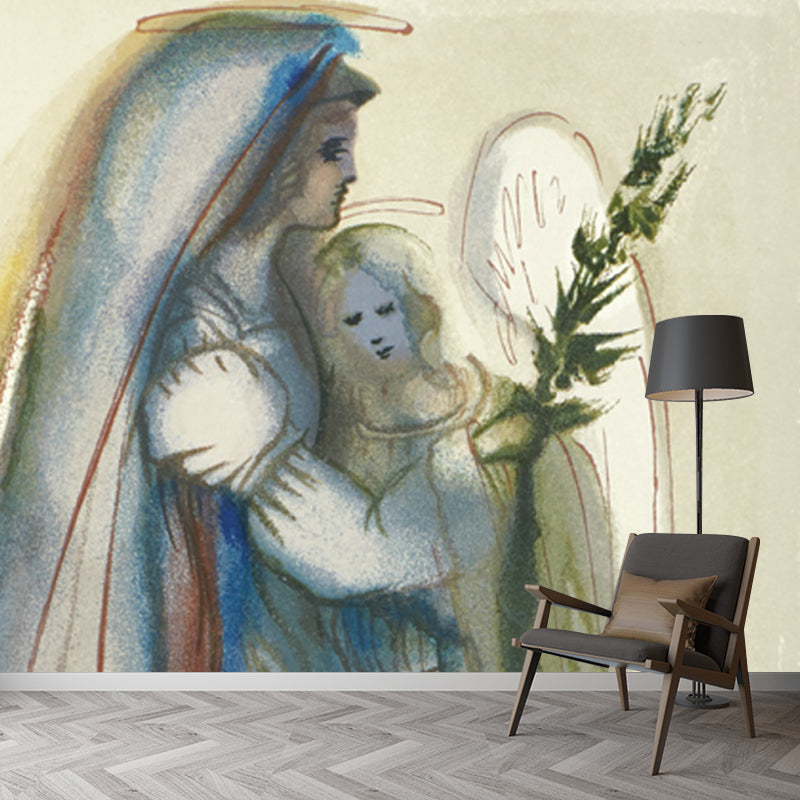 Full Size Lover Wall Mural Decal for Home Religious Wall Covering in Aqua, Waterproof