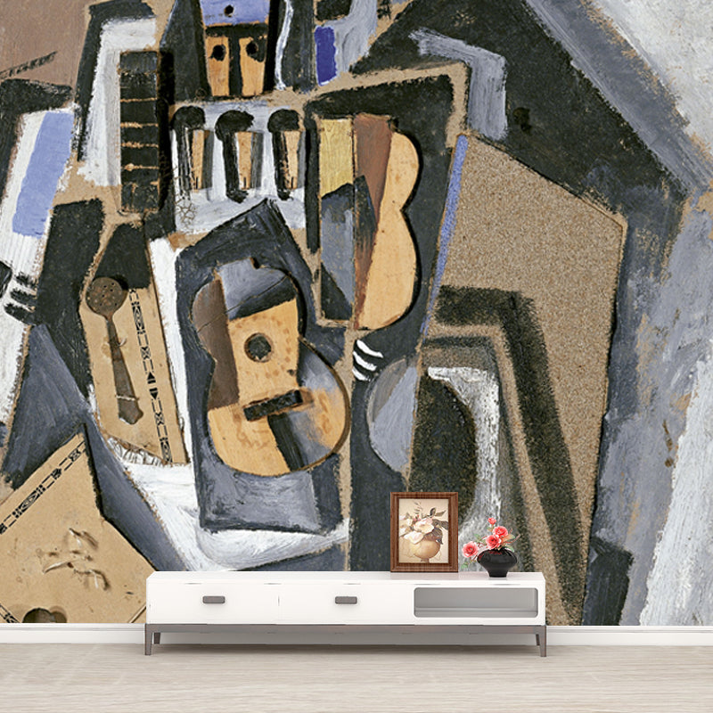 Illustration Pierrot and Guitar Mural Large Wall Art for Bedroom, Customized Size