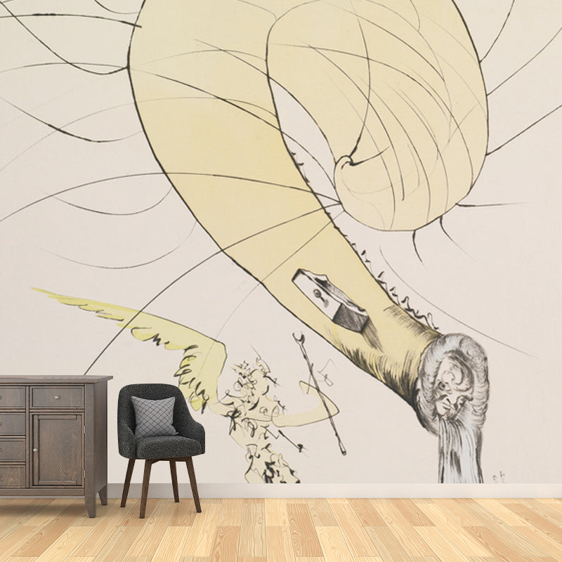 Surrealistic Religion Stomach Mural Beige Stain-Resistant Wall Art for Living Room