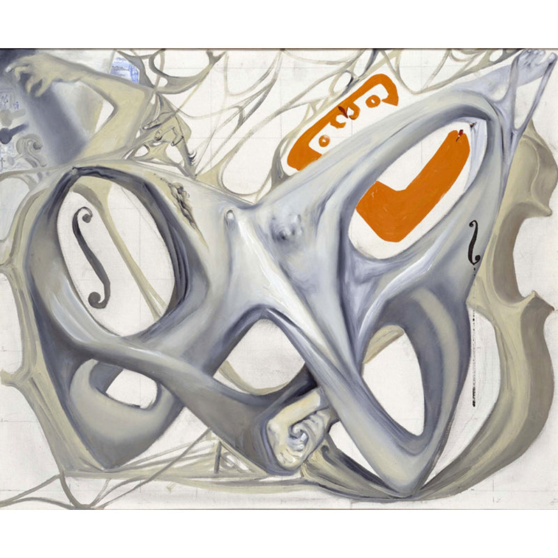 Huge Surrealist Mural Grey Topological Contortion of A Female Figure Becoming A Violoncello Wall Art, Custom Made