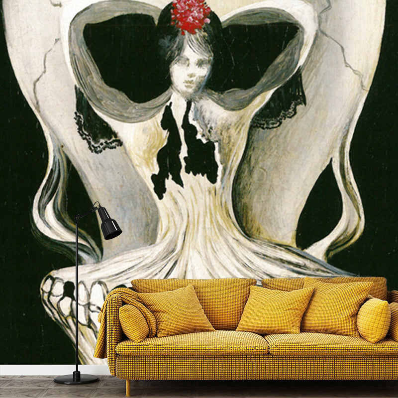 Surrealism Art Mural Wallpaper Black-White Ballerina in a Deaths Head Wall Decoration