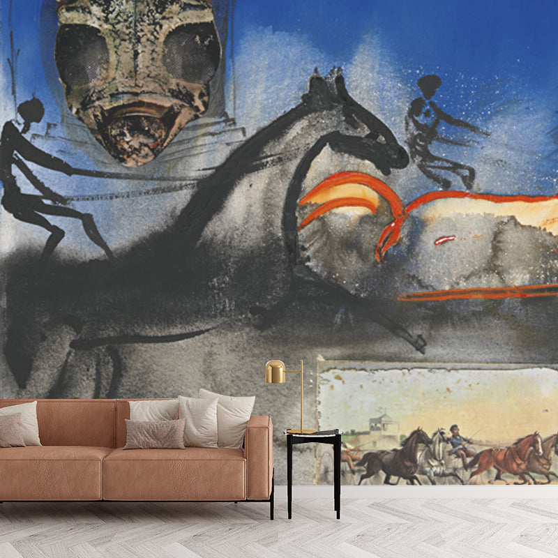 Salvador Dali Steeds Painting Mural Surrealism Smooth Wall Art in Blue for Living Room