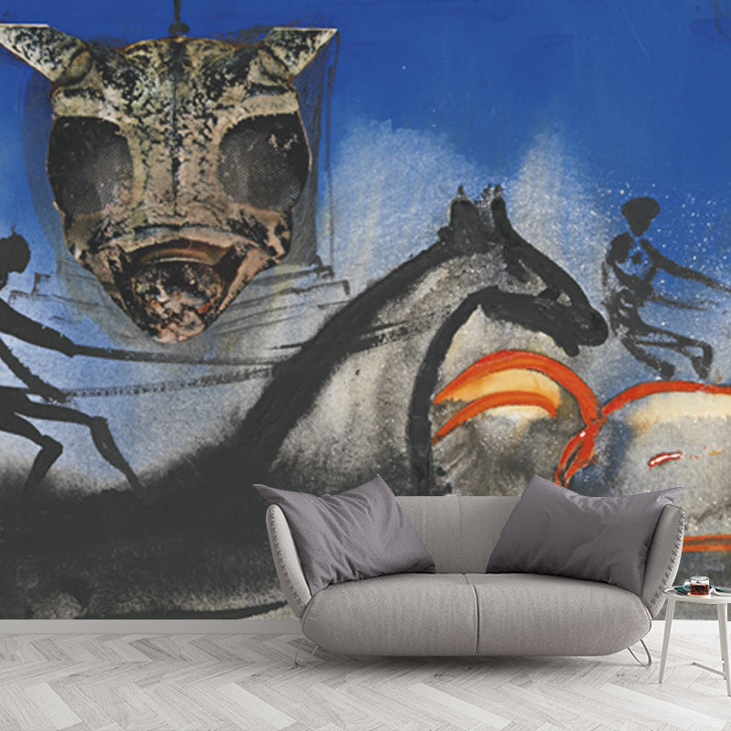 Salvador Dali Steeds Painting Mural Surrealism Smooth Wall Art in Blue for Living Room