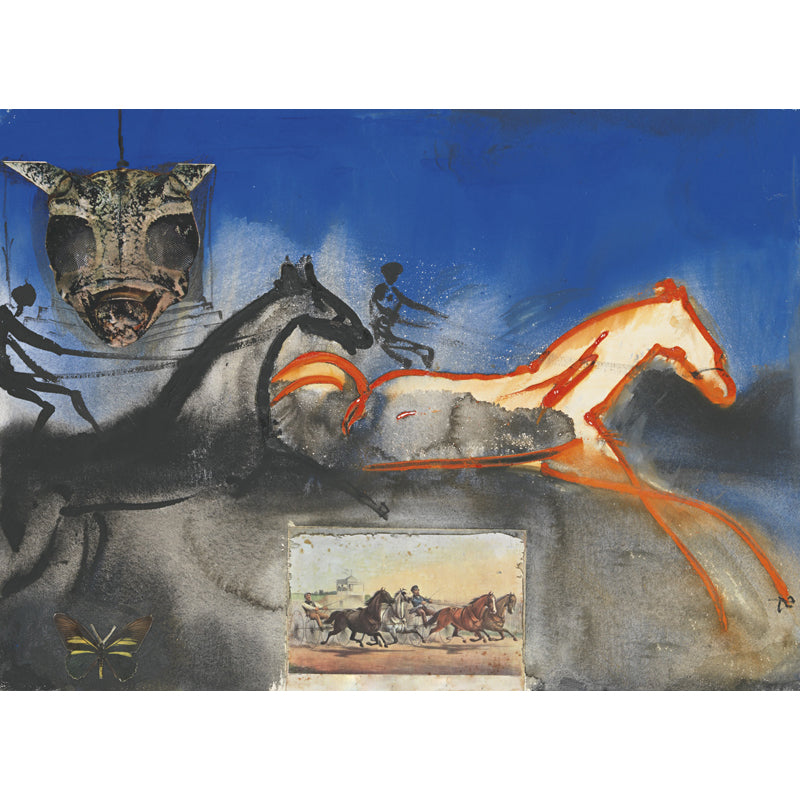 Salvador Dali Steeds Painting Mural Surrealism Smooth Wall Art in Blue for Living Room