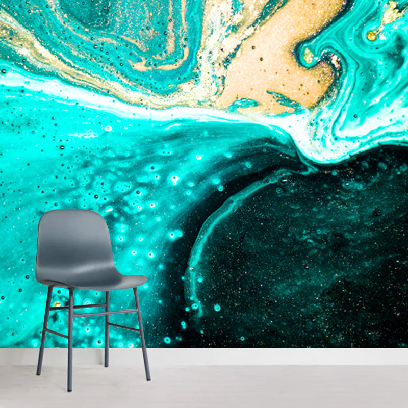 Aqua Mountainous Waves Wall Mural Ocean Tropical Washable Wall Decor for Corridor