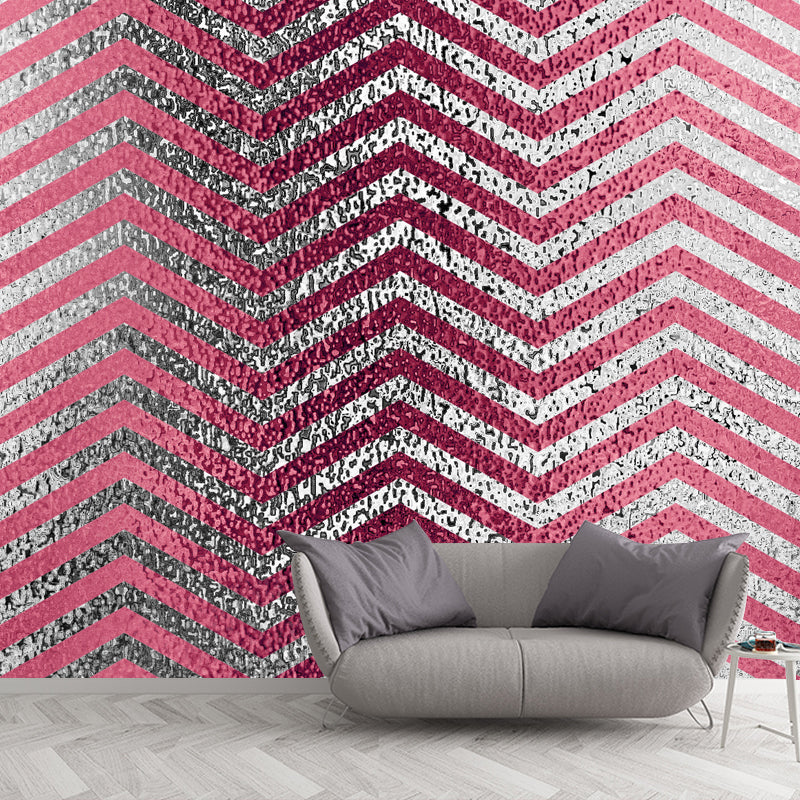 Washable Herringbone Foil Wall Mural Custom Modern Style Wall Art for Living Room