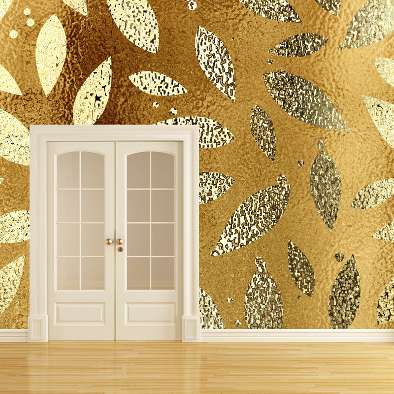 Modern Art Foliage Mural Wallpaper Gold Foil Wall Covering for Accent Wall, Custom Made