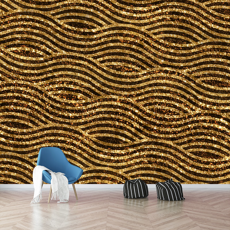 Illustration Waves Foil Mural Wallpaper Large Size Wall Covering for Home, Custom Print