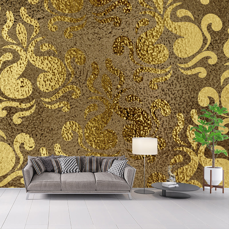 Foil Damask Print Mural Decal Retro Style Semi-Gloss Wall Decoration for Living Room