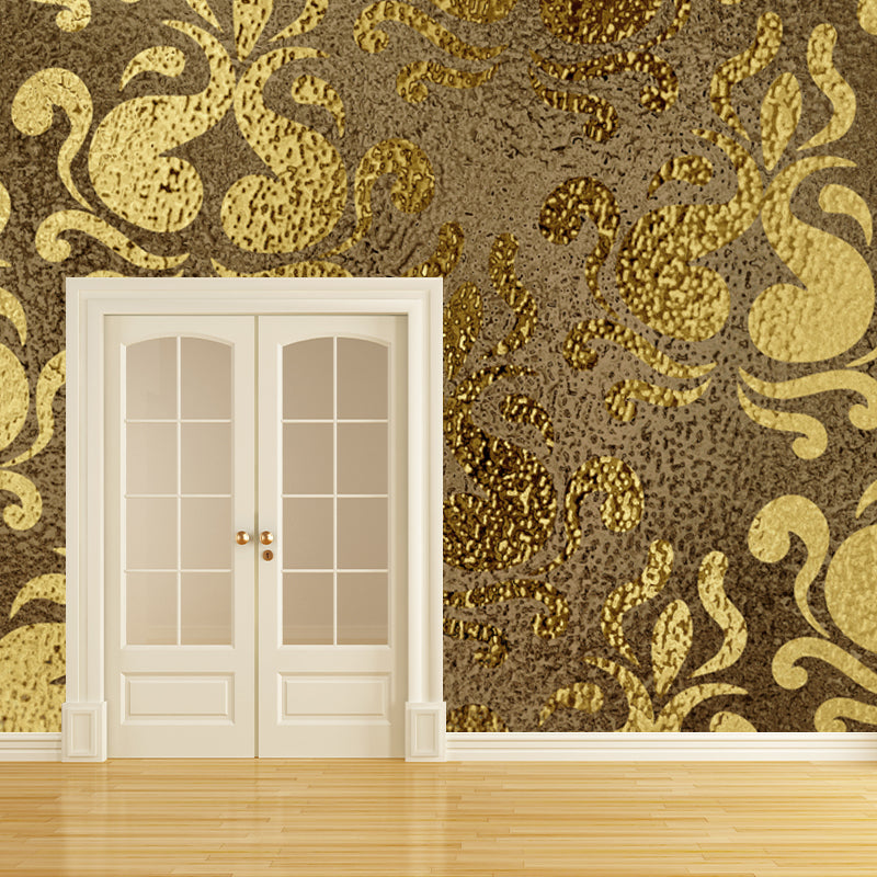Foil Damask Print Mural Decal Retro Style Semi-Gloss Wall Decoration for Living Room