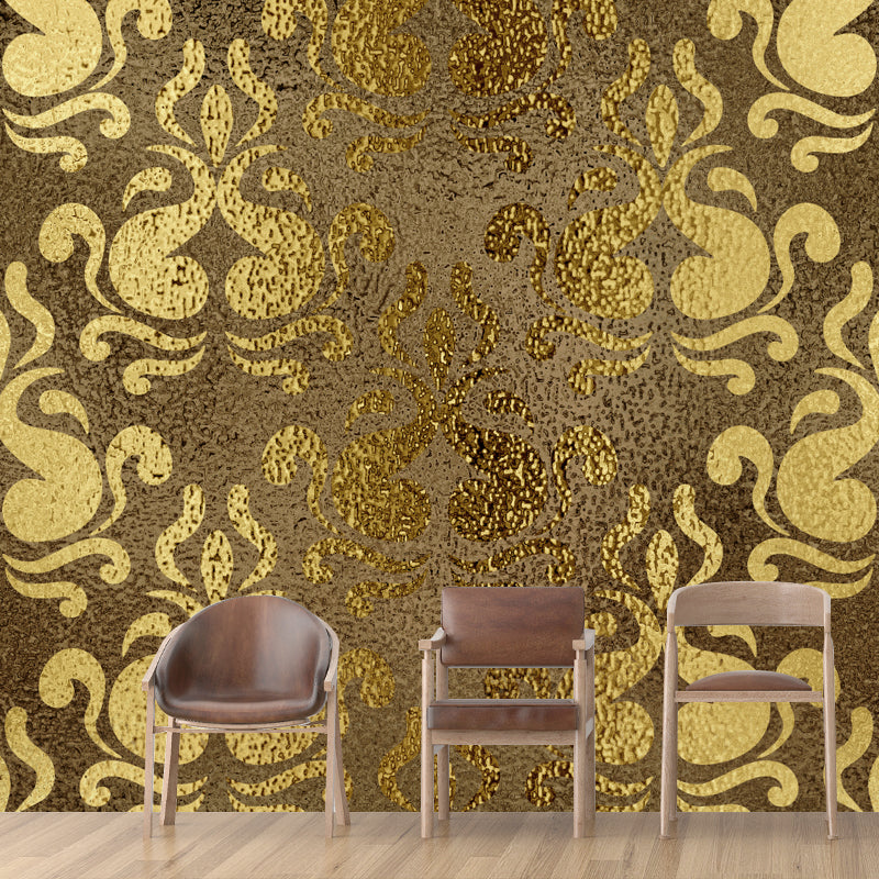 Foil Damask Print Mural Decal Retro Style Semi-Gloss Wall Decoration for Living Room