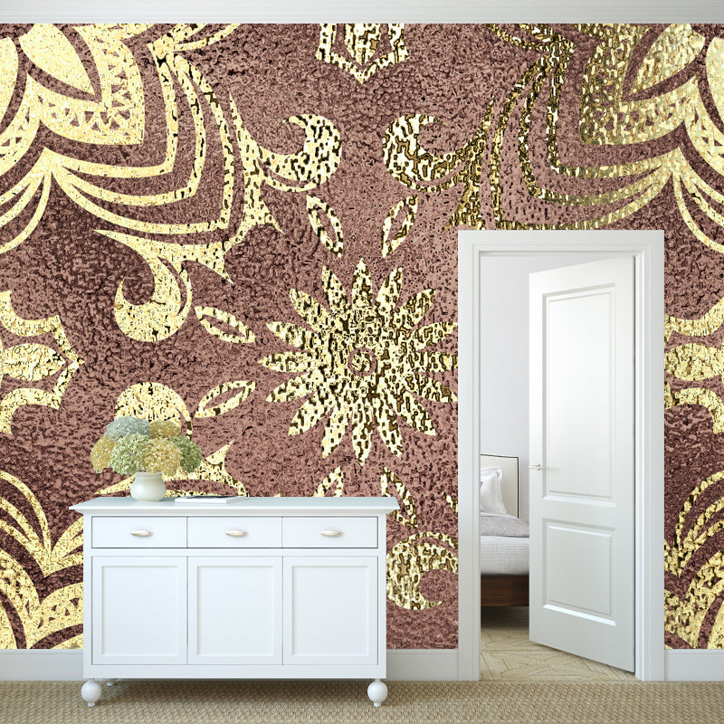 Vintage Foil Paper-Cut Flower Mural Dark Color Waterproofing Wall Decor for Bedroom