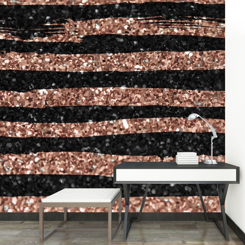 Illustration Foil Stripe Wallpaper Mural for Accent Wall, Dark Color, Made to Measure