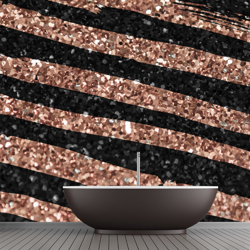 Illustration Foil Stripe Wallpaper Mural for Accent Wall, Dark Color, Made to Measure