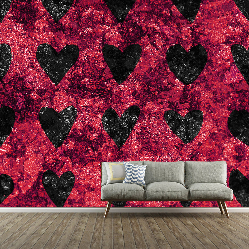 Modern Loving Heart Print Mural Soft-Color Foil Wall Decoration for Girls Bedroom