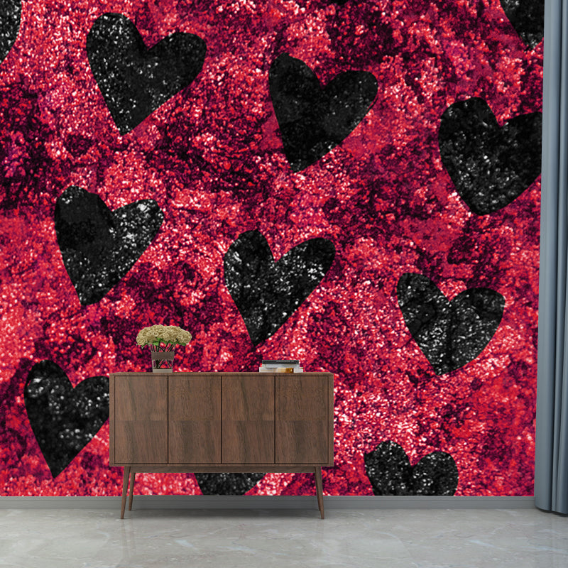 Modern Loving Heart Print Mural Soft-Color Foil Wall Decoration for Girls Bedroom