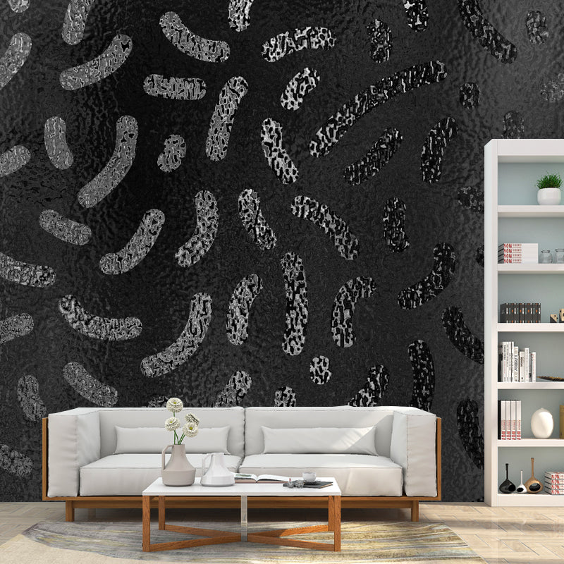 Curves Print Foil Wallpaper Mural Contemporary Glitter Wall Art in Dark Color for Home