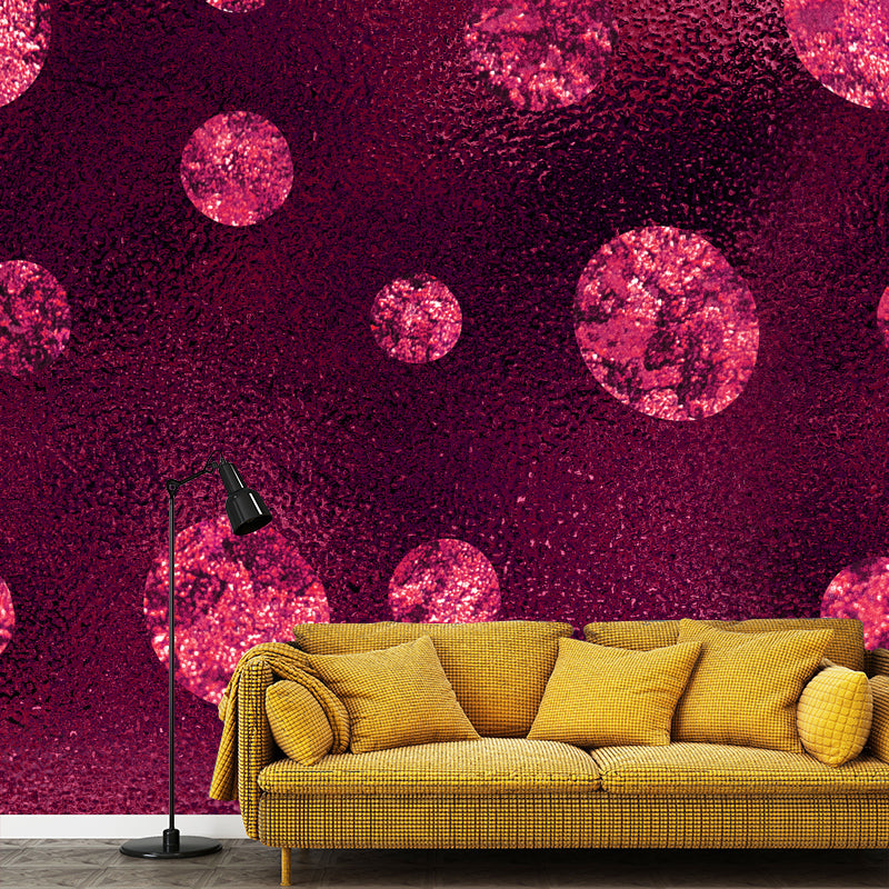 Glitter Waterproof Mural Wallpaper Modern Faux Sequins Wall Covering in Rose Pink