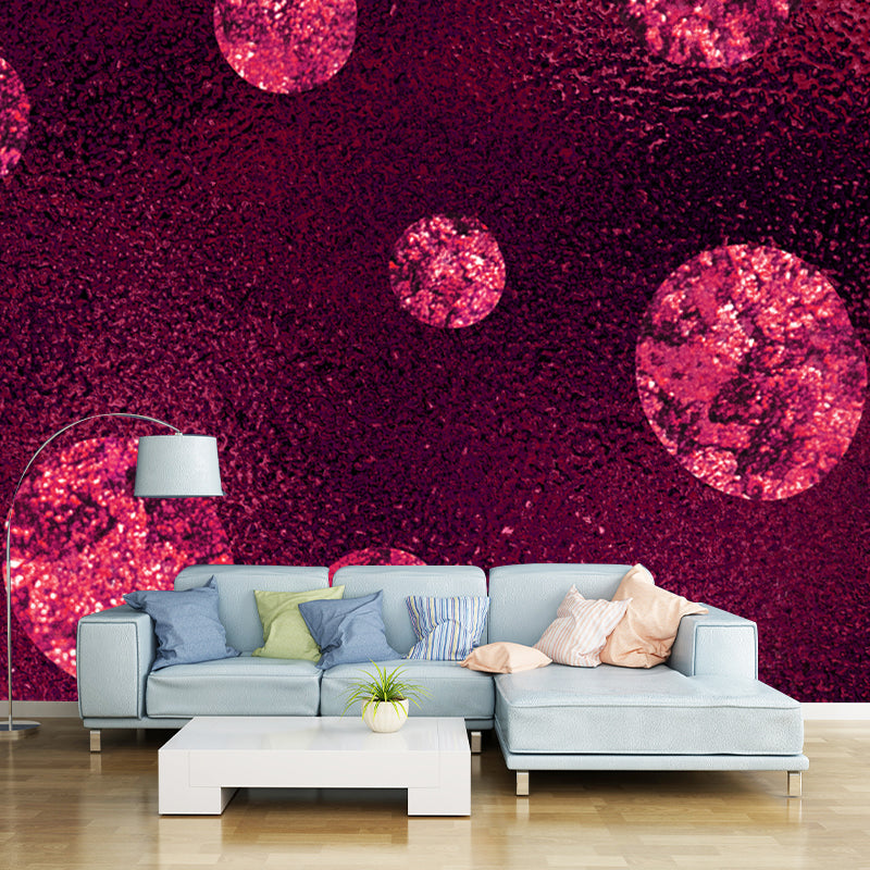 Glitter Waterproof Mural Wallpaper Modern Faux Sequins Wall Covering in Rose Pink