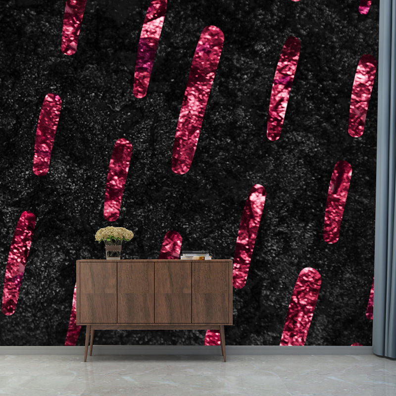 Full-Size Stripes Wall Mural Modern Trendy Foil Wall Art in Dark Color for Living Room