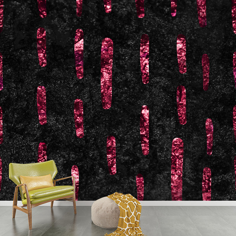 Full-Size Stripes Wall Mural Modern Trendy Foil Wall Art in Dark Color for Living Room