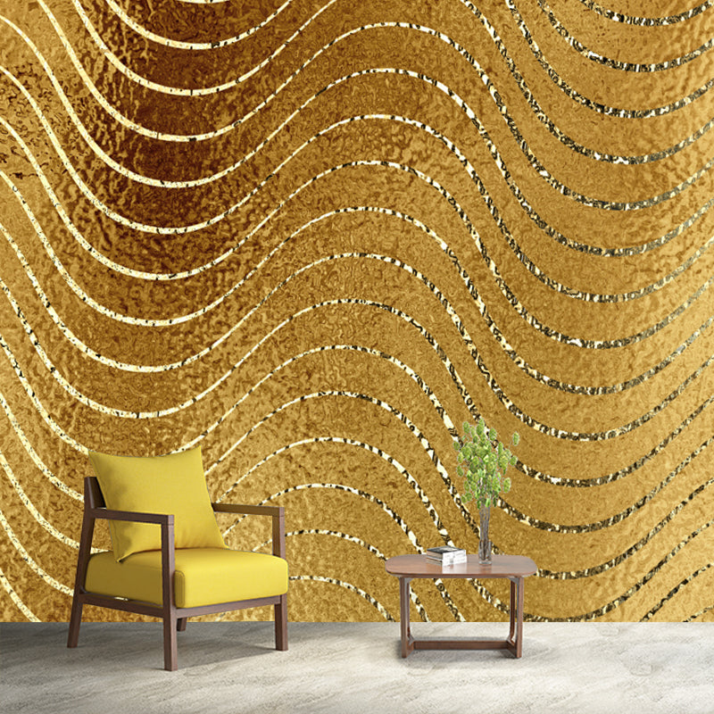 Large Modern Art Mural Dark Color Wavy Lines Foil Wall Covering, Made to Measure