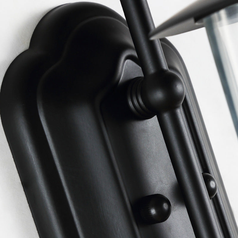 1 Light Urn Shade Sconce Light Industrial Black Clear Glass Wall Lamp for Bathroom