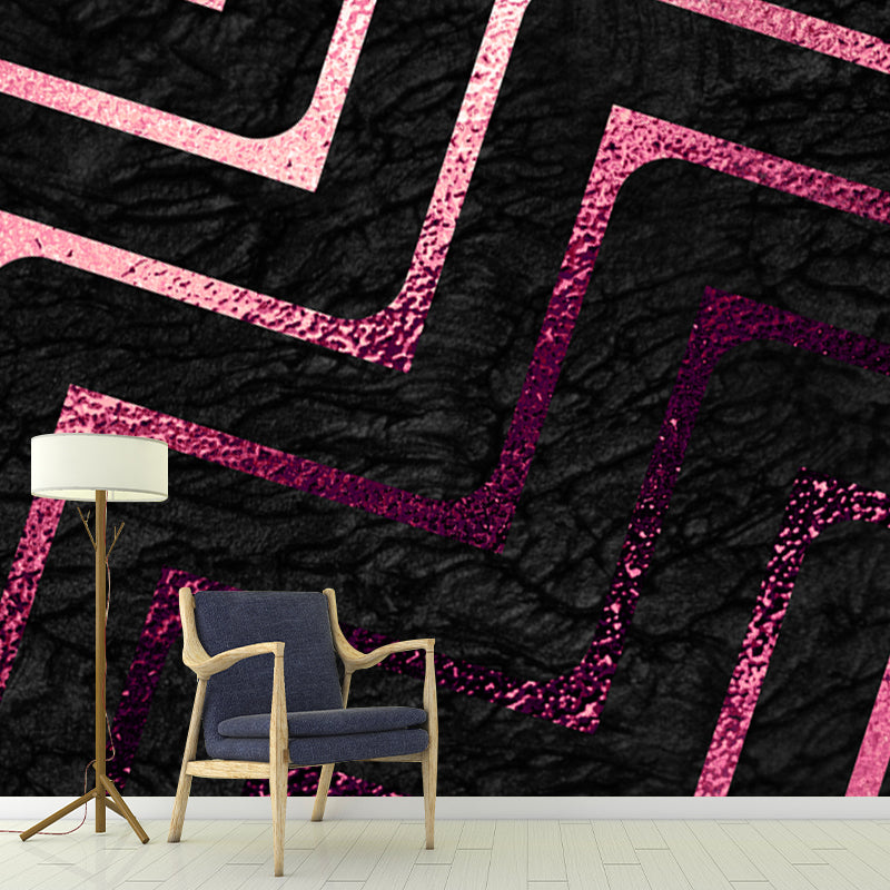 Stylish Chevron Pattern Mural Non-Woven Stain Resistant Dark Color Wall Art for Home