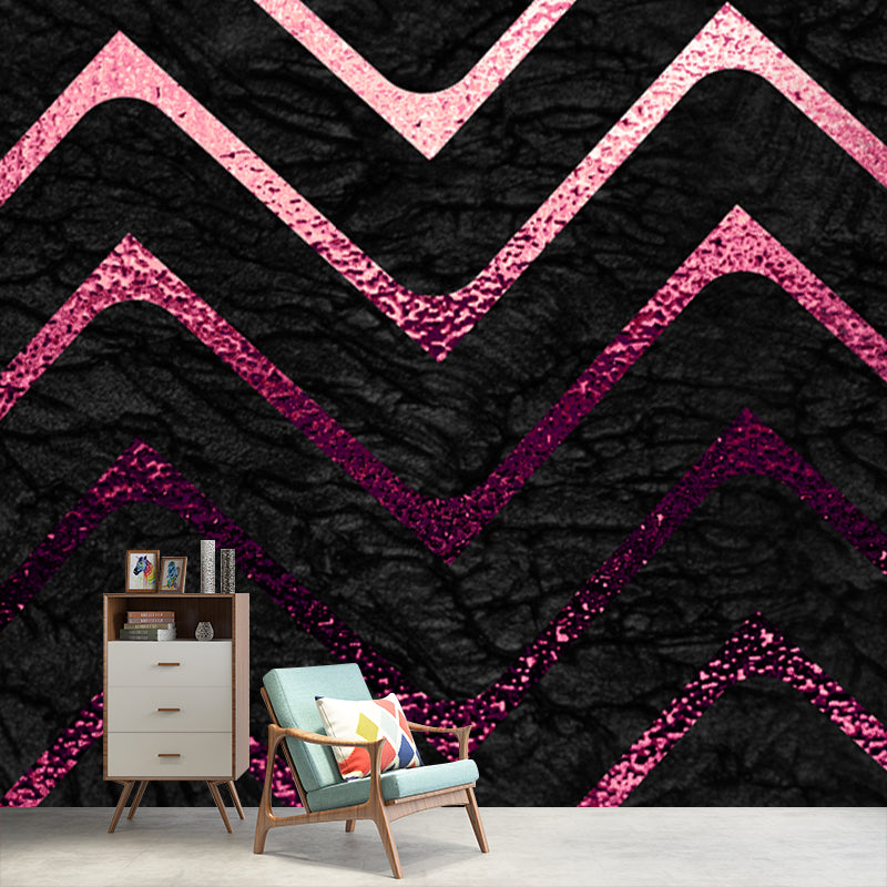 Stylish Chevron Pattern Mural Non-Woven Stain Resistant Dark Color Wall Art for Home