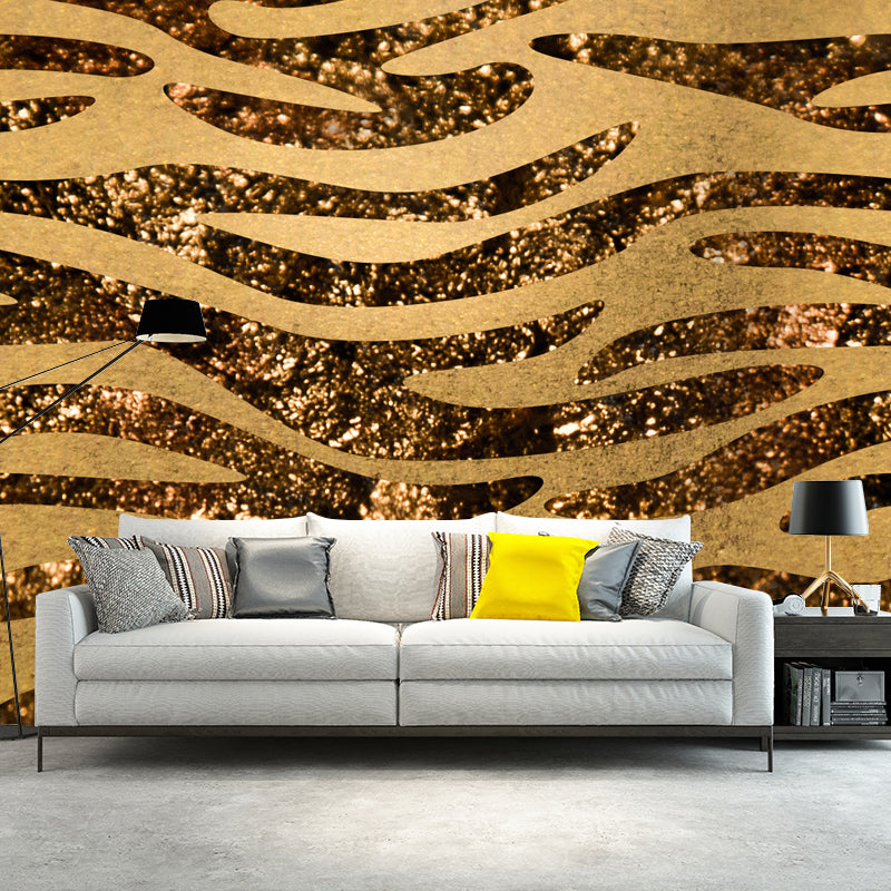 Zebra Print Foil Wall Mural Modern Glittering Wall Covering in Dark Color for Home