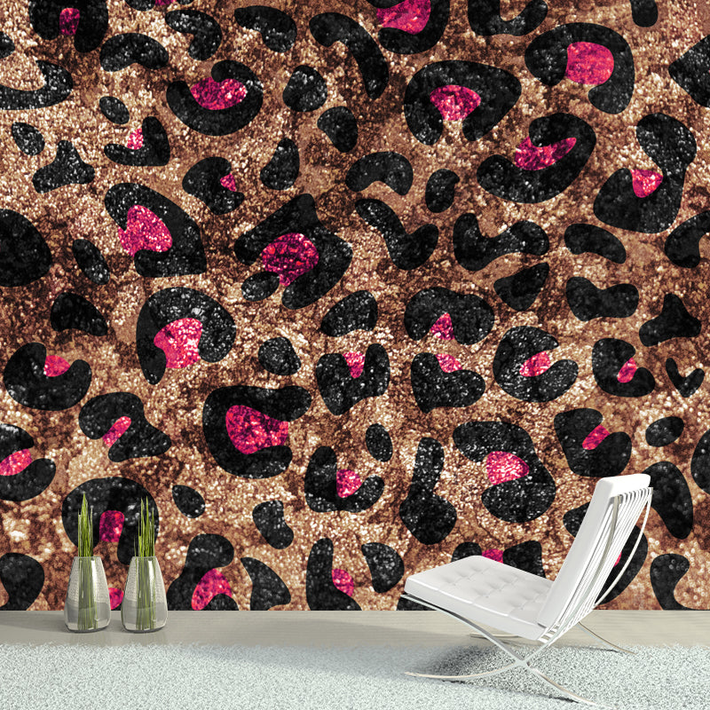 Trendy Leopard Print Foil Mural Bright Color Moisture Resistant Wall Decor for Living Room