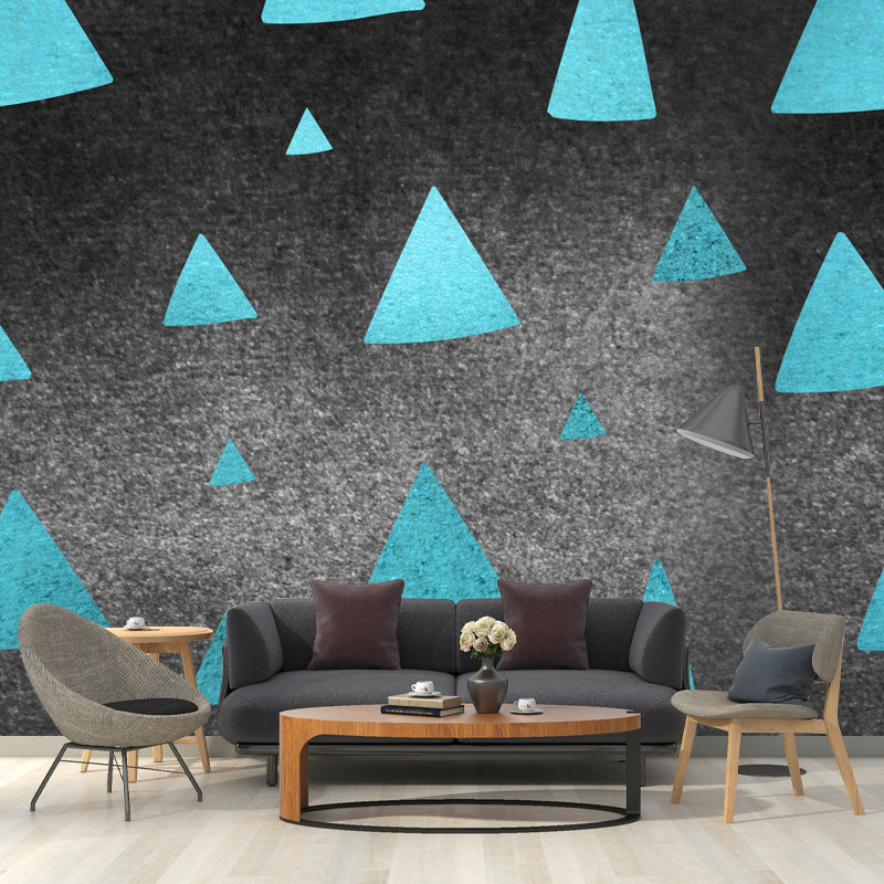 Modern Triangle Print Wallpaper Mural Dark Color Foil Wall Art for Hallway, Size Optional