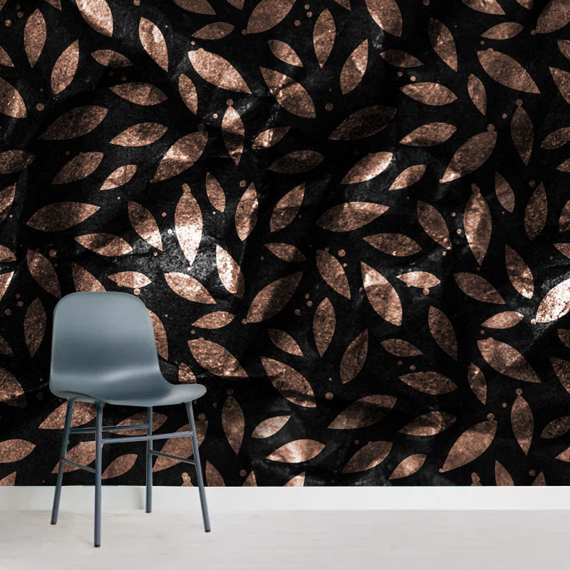 Whole Leaf Print Foil Mural Moisture Resistant Modernist Living Room Wall Decoration