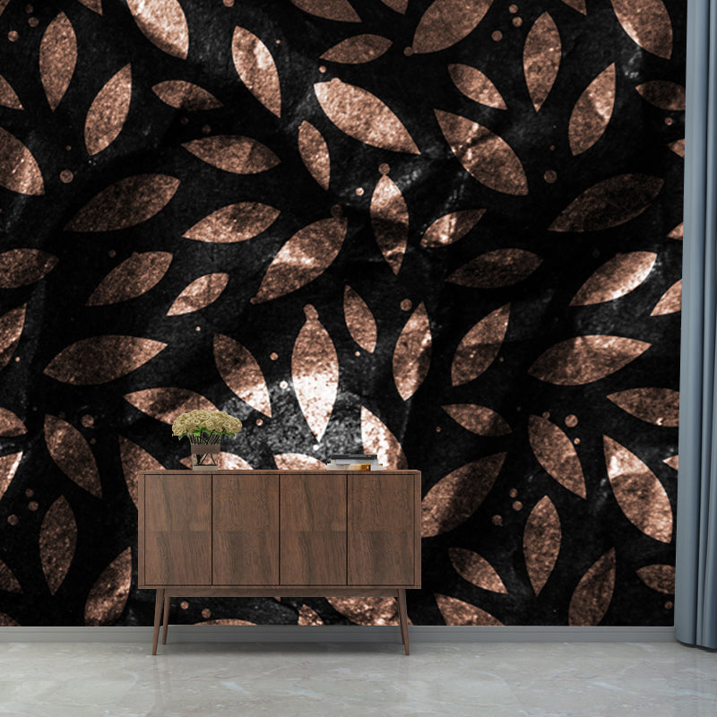 Whole Leaf Print Foil Mural Moisture Resistant Modernist Living Room Wall Decoration