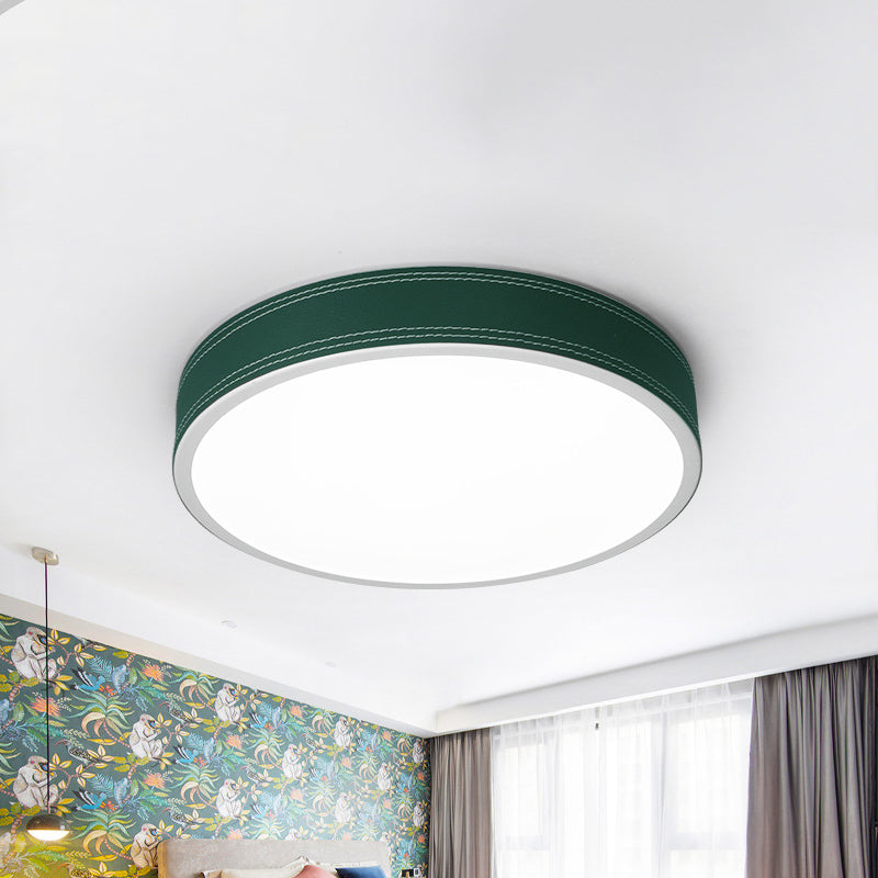 Luz de techo de disco con luz LED nórdica de montaje empotrado de cuero rojo/azul/verde para dormitorio en blanco cálido/blanco, 12 "/16"/19,5 "de diámetro