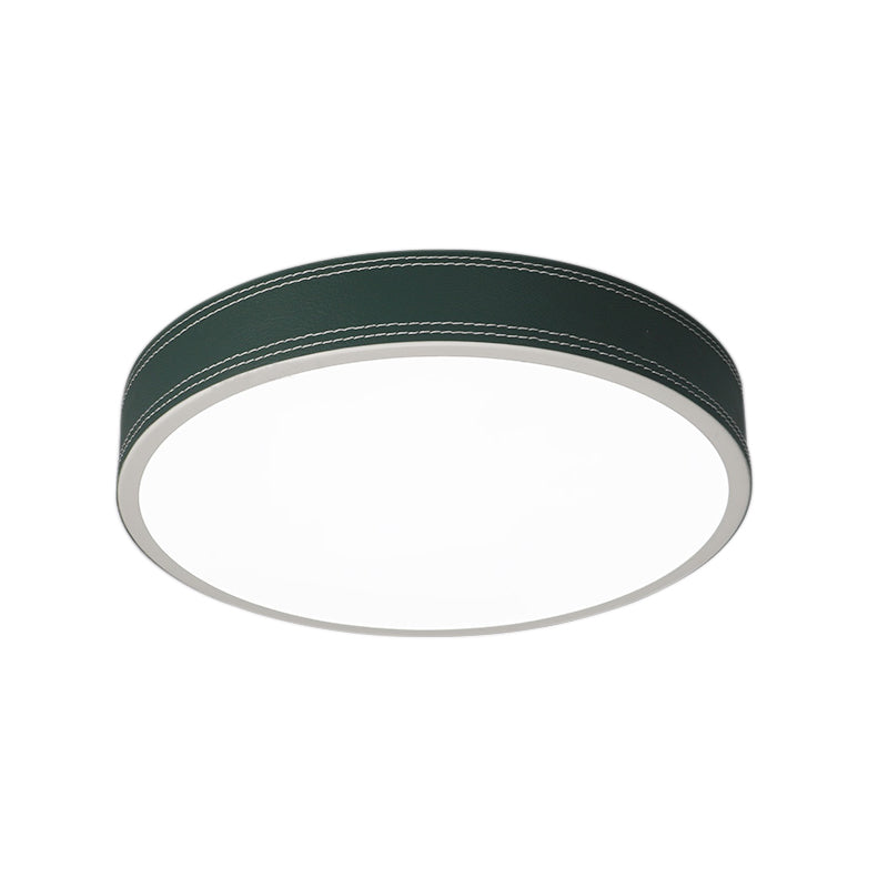 Luz de techo de disco con luz LED nórdica de montaje empotrado de cuero rojo/azul/verde para dormitorio en blanco cálido/blanco, 12 "/16"/19,5 "de diámetro