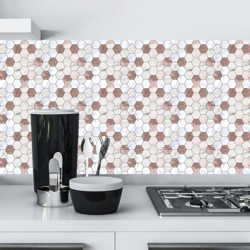 Modern Honeycombs Stick Wallpaper Panel 10 Pieces Marble Wall Covering for Kitchen