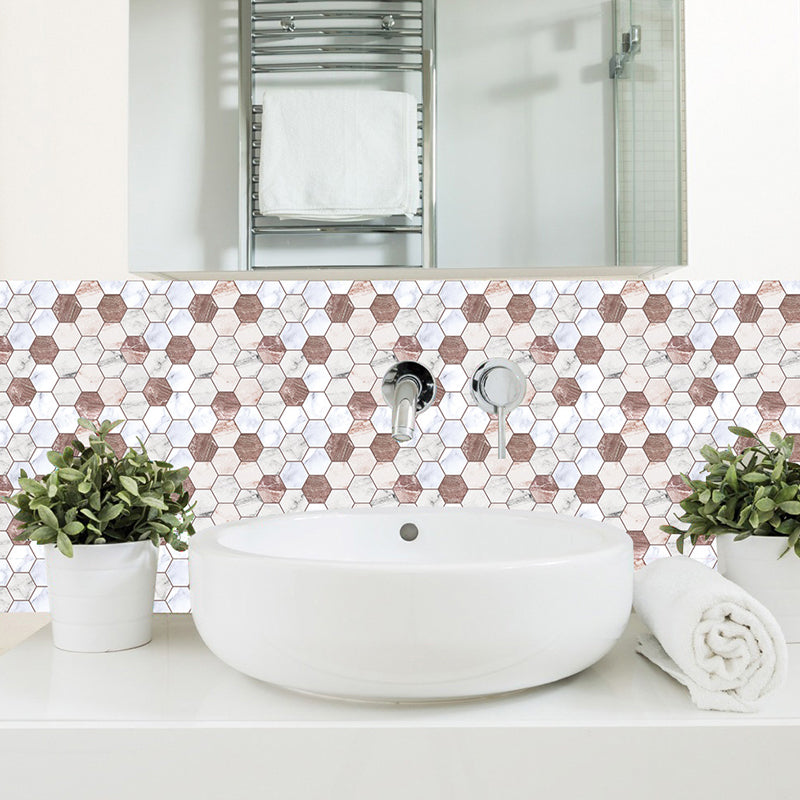 Modern Honeycombs Stick Wallpaper Panel 10 Pieces Marble Wall Covering for Kitchen