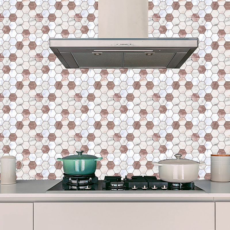 Modern Honeycombs Stick Wallpaper Panel 10 Pieces Marble Wall Covering for Kitchen