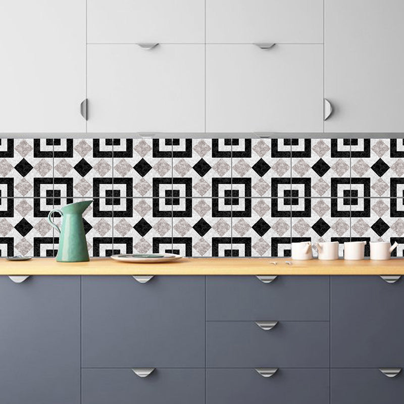 Grey-Black Modern Peel Wallpaper Panels 10 Pcs Symmetric Marble Wall Art for Home