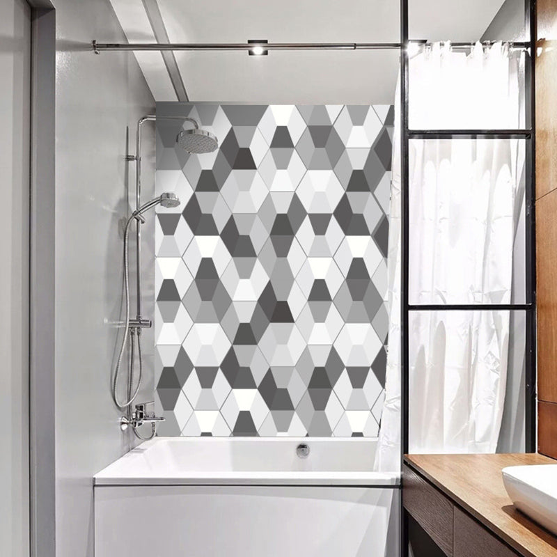 Grey 3D Geometric Wallpaper Panel Set 10 Pcs Self Sticking Wall Covering for Bathroom